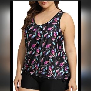 Floral Black Sleeveless Swim Top